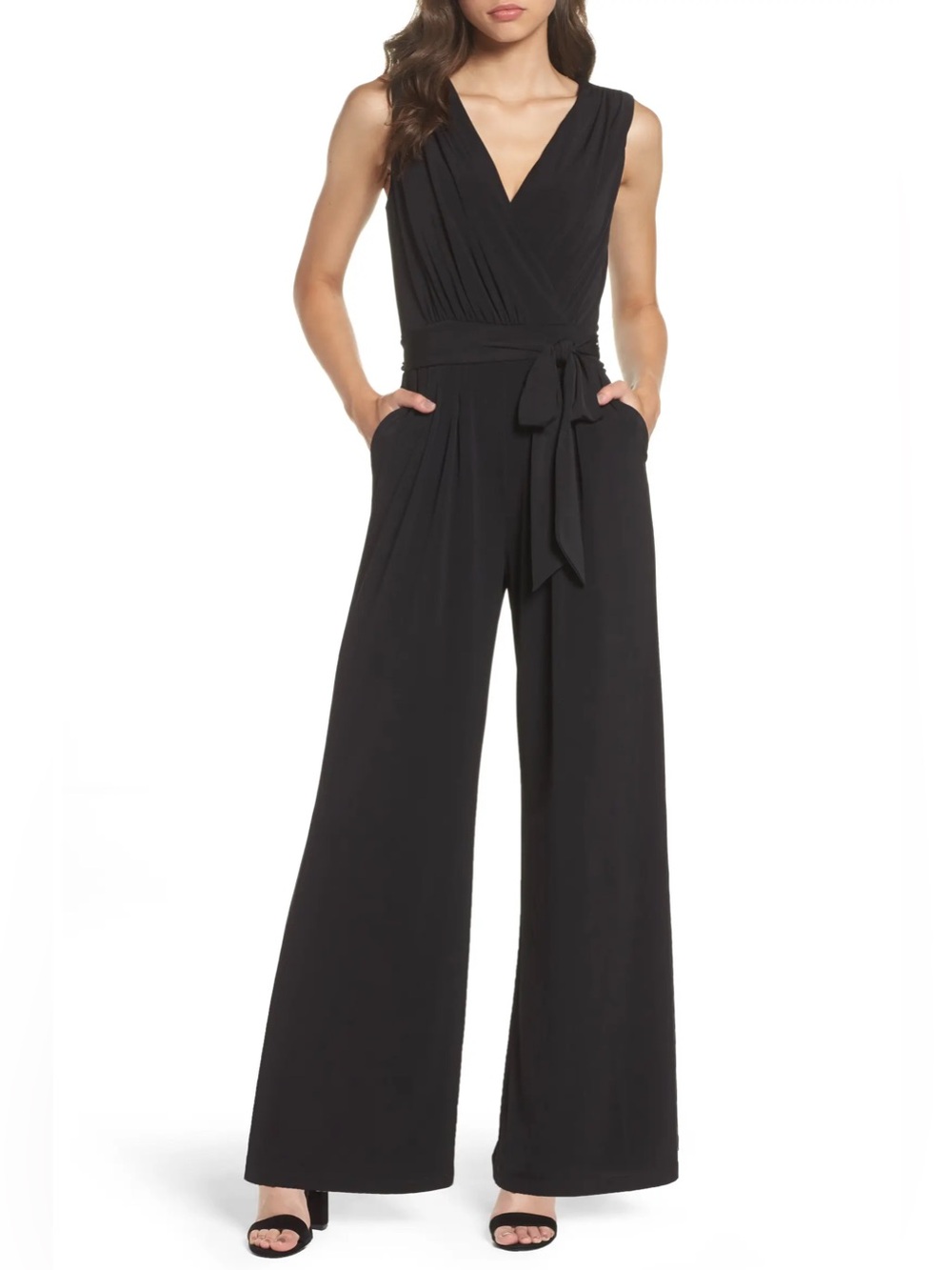 Vince Camuto Faux Wrap Jersey Sleeveless Jumpsuit